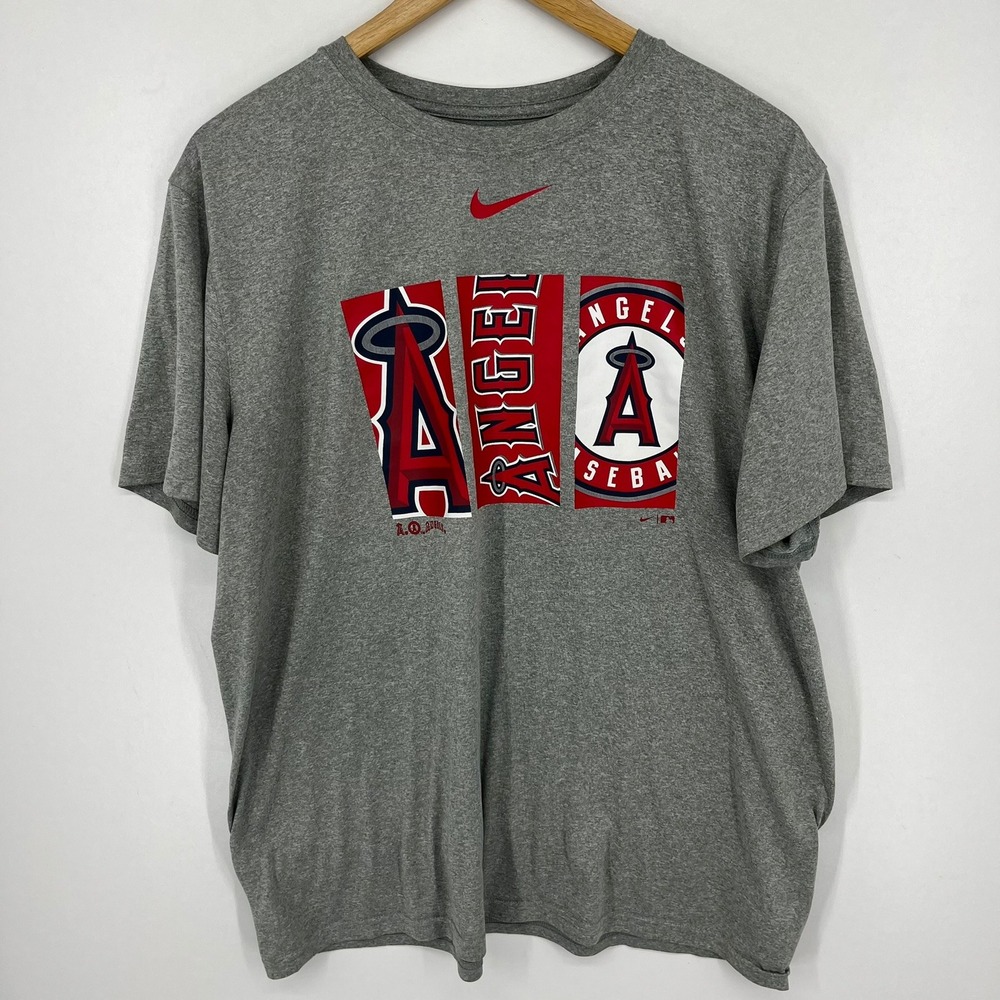 Nike‎ Mens Los Angeles Angels MLB Baseball Dri-FIT Graphic T-Shirt Gray XL